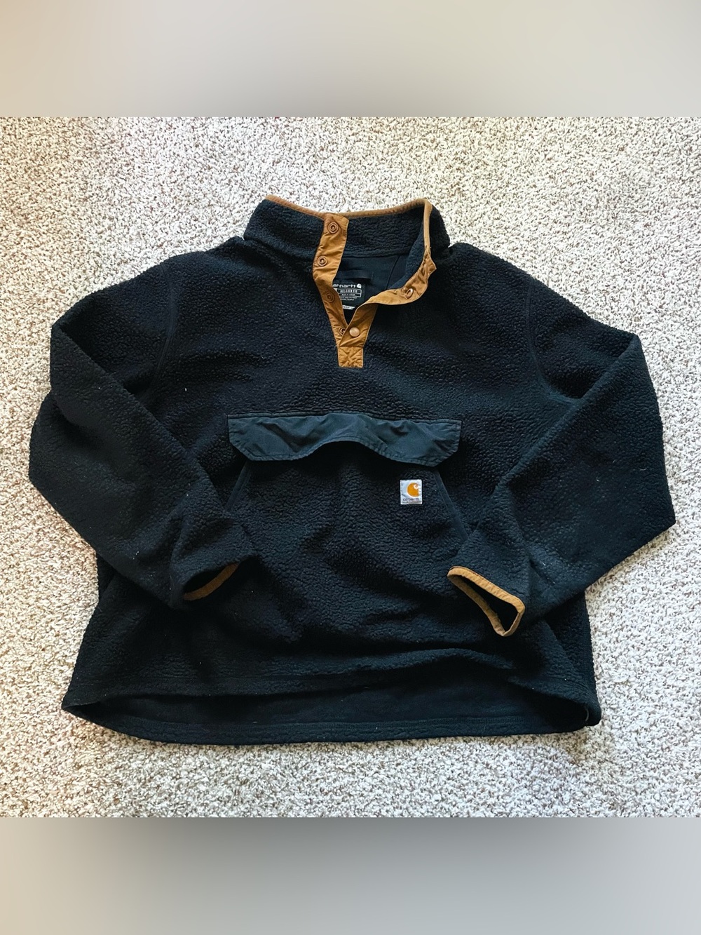 Carhartt Black Sherpa Zip Pullover with Brown Trim